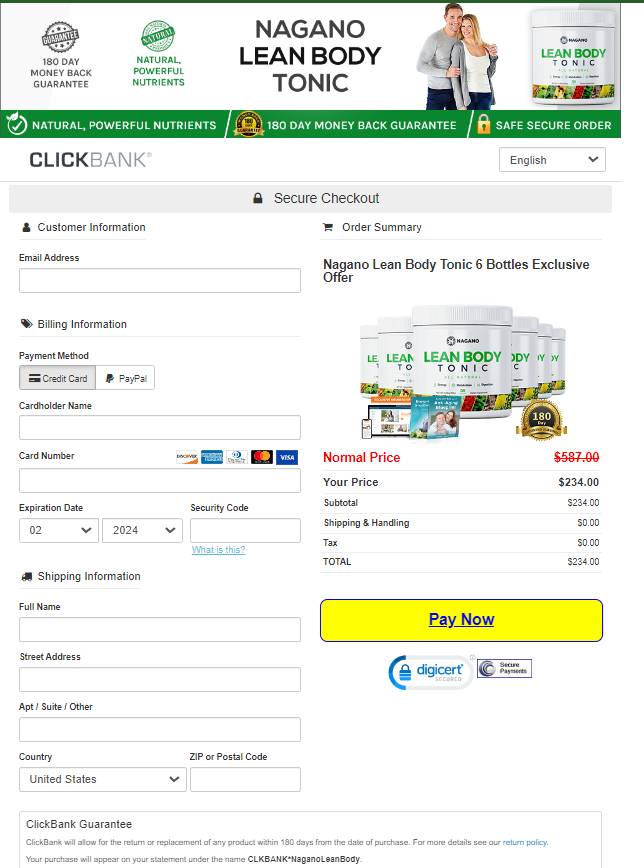 Nagano Tonic Official Website Secure Order Page